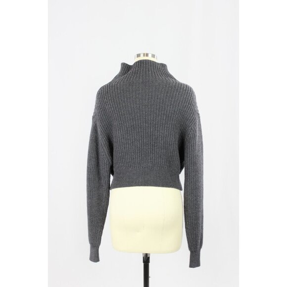 Aritzia WILFRED Montpellier Crop Coal Grey Wool Ribbed Mock Neck Sweater Size XL - Picture 3 of 15